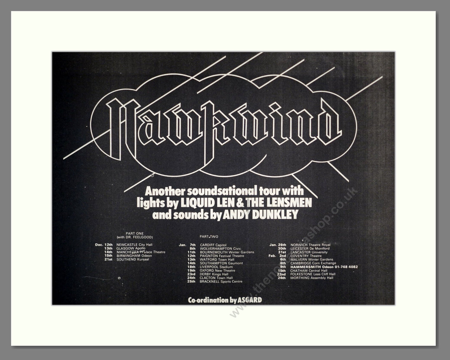 Hawkwind - UK Tour. Vintage Advert 1974 (ref AD18877)