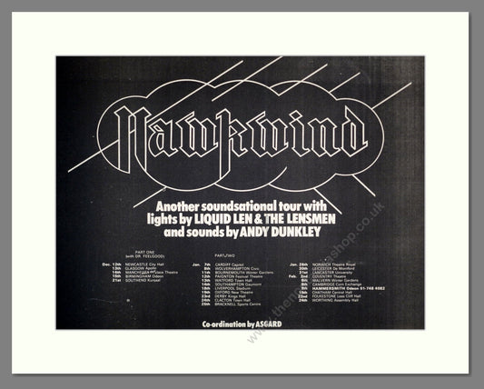 Hawkwind - UK Tour. Vintage Advert 1974 (ref AD18877)