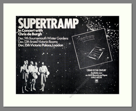 Supertramp - In Concert With Chris De Burgh. Vintage Advert 1974 (ref AD18882)