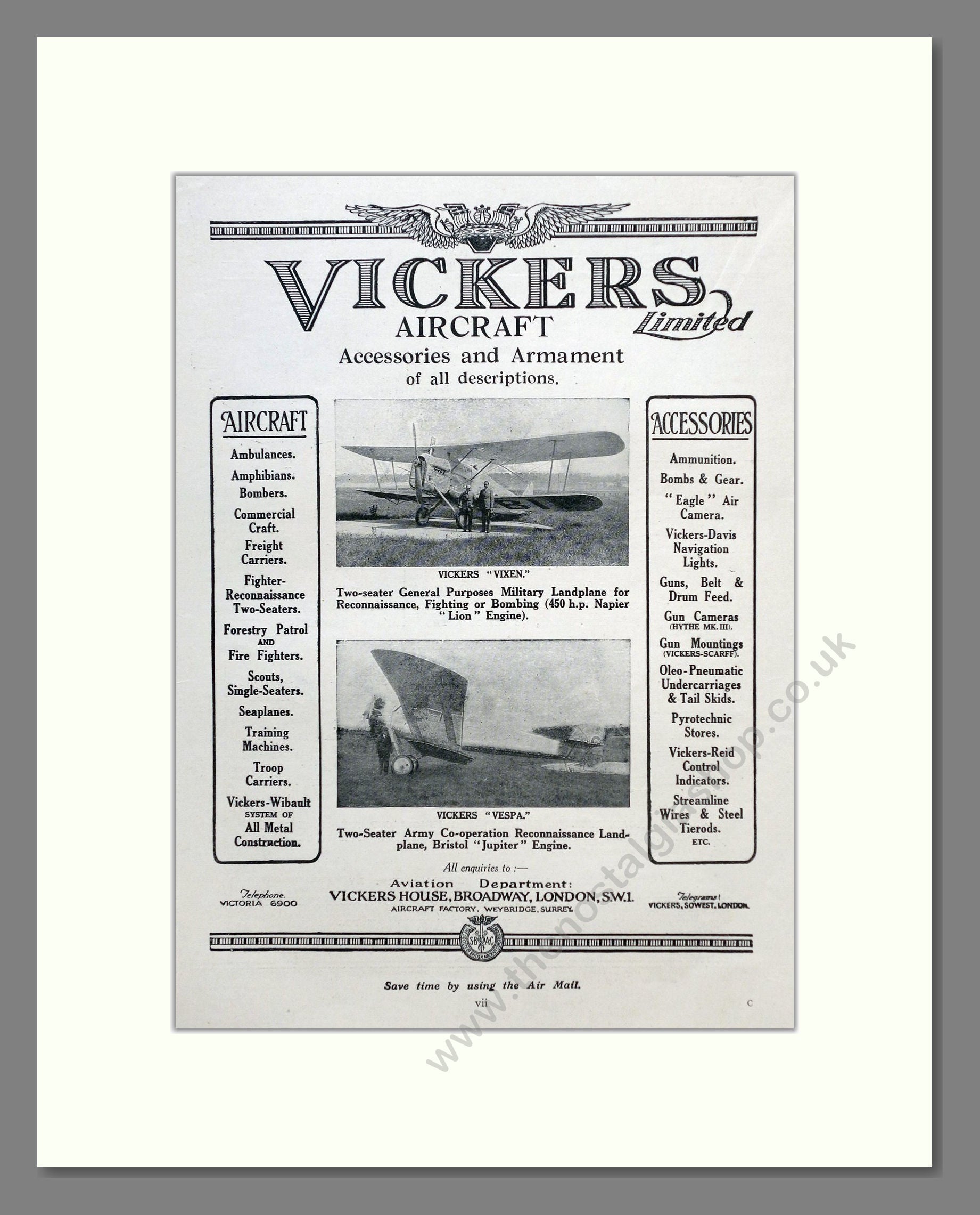 Vickers - Vixen / Vespa. Vintage Advert 1928 (ref AD62915) – The ...