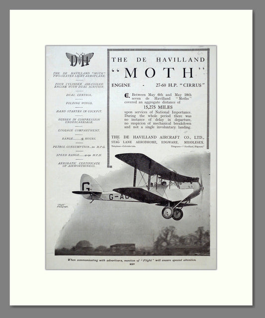 De Havilland - Moth. Vintage Advert 1926 (ref AD63022)