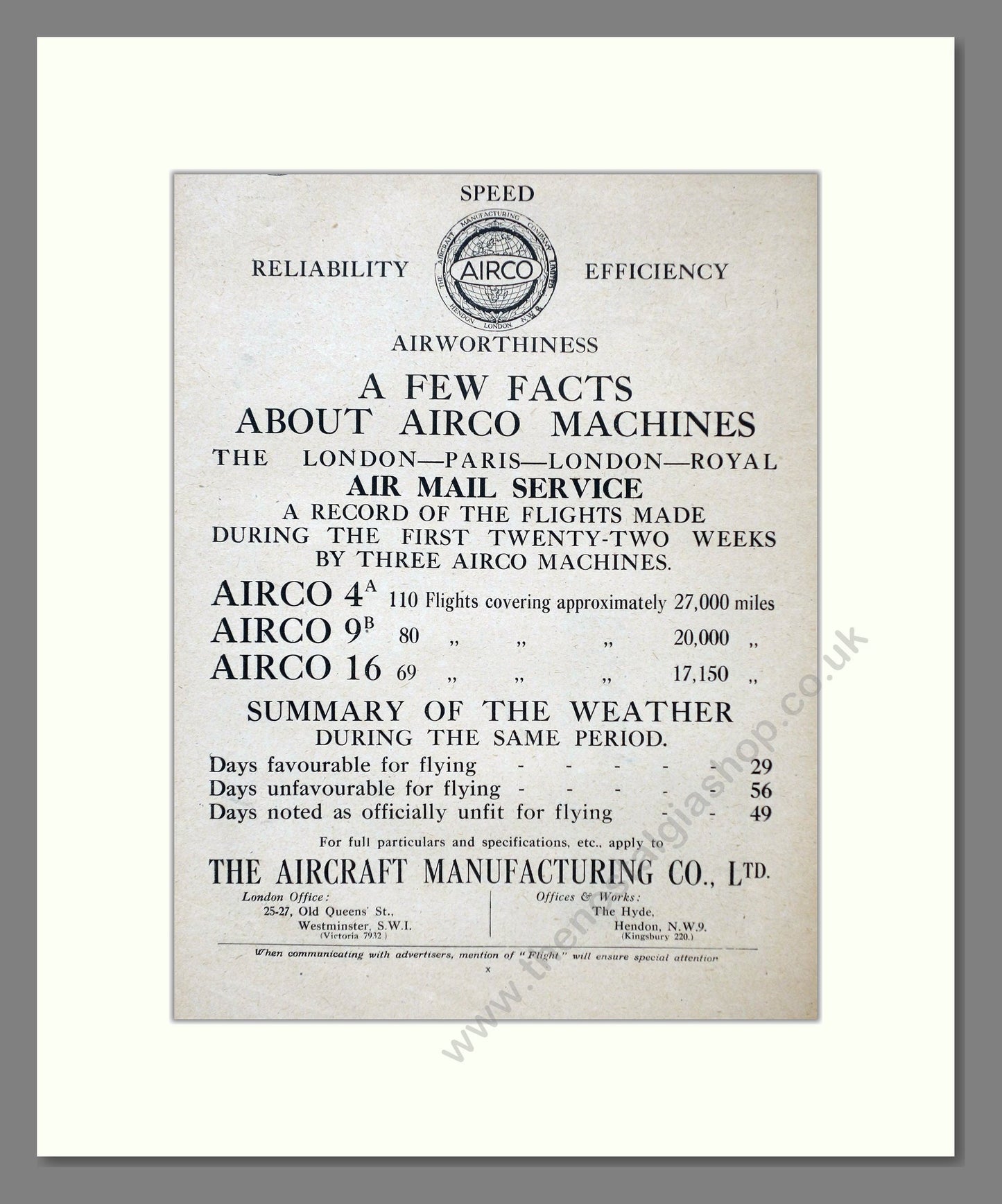 Airco - Facts About Airco Machines. Vintage Advert 1920 (ref AD63034)