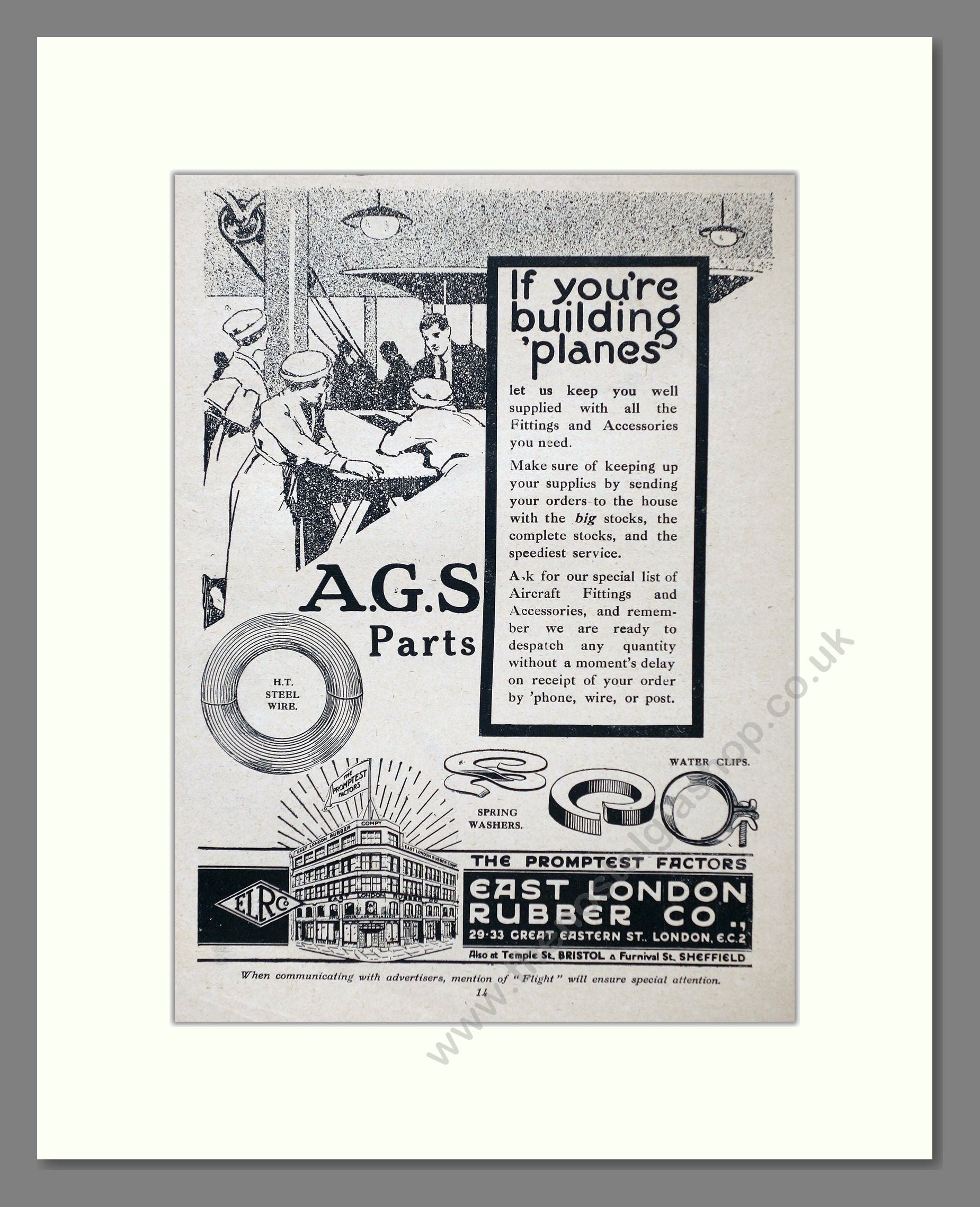 AGS Parts - Aircraft Fixings. Vintage Advert 1920 (ref AD63035)