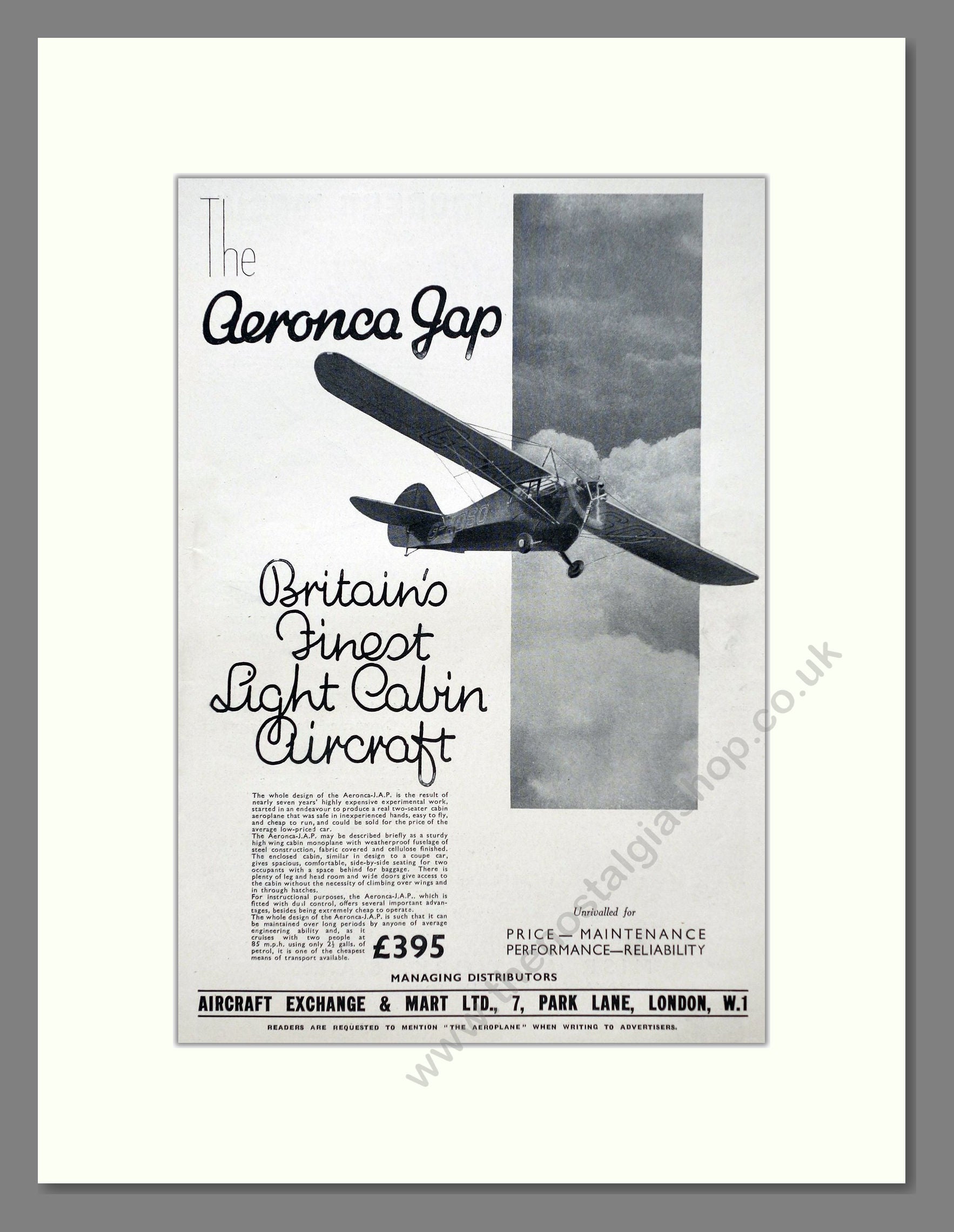 Aeronca - JAP. Vintage Advert 1936 (ref AD63044)