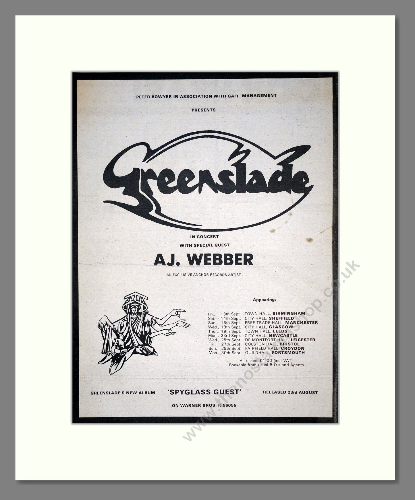 Greenslade - UK Tour. Vintage Advert 1974 (ref AD18997)