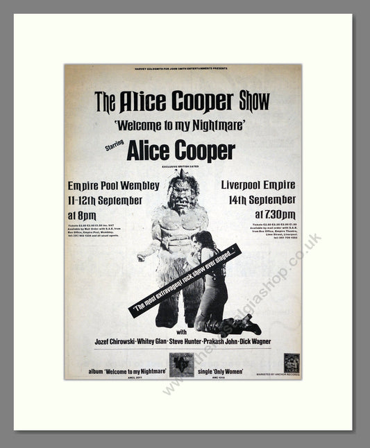 Alice Cooper - Welcome To My Nightmare. Vintage Advert 1975 (ref AD19009)