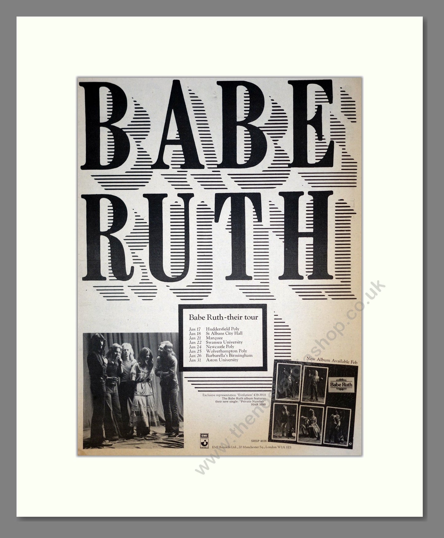 Babe Ruth - UK Tour. Vintage Advert 1975 (ref AD19011)