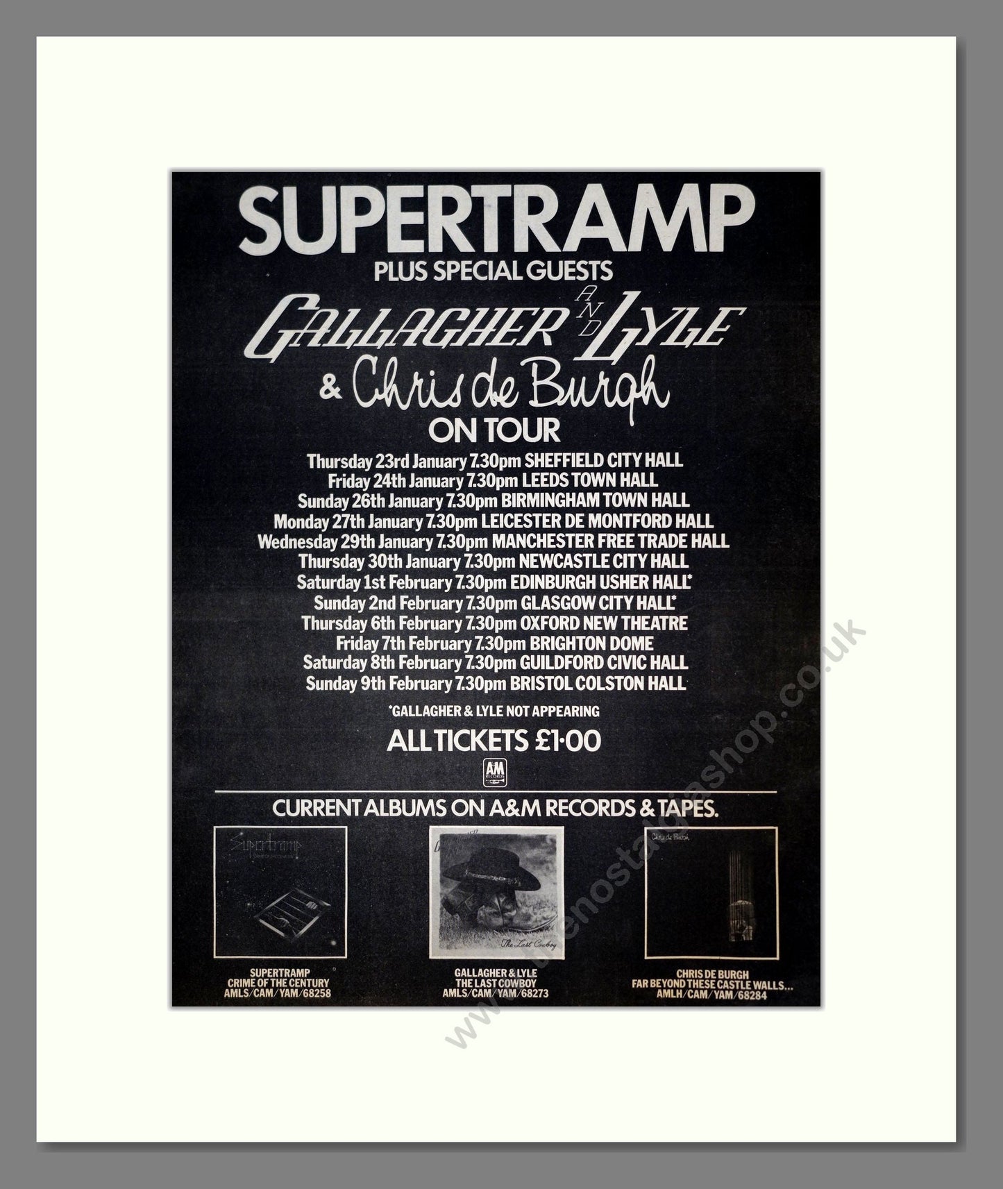 Supertramp - UK Tour. Vintage Advert 1975 (ref AD19013)