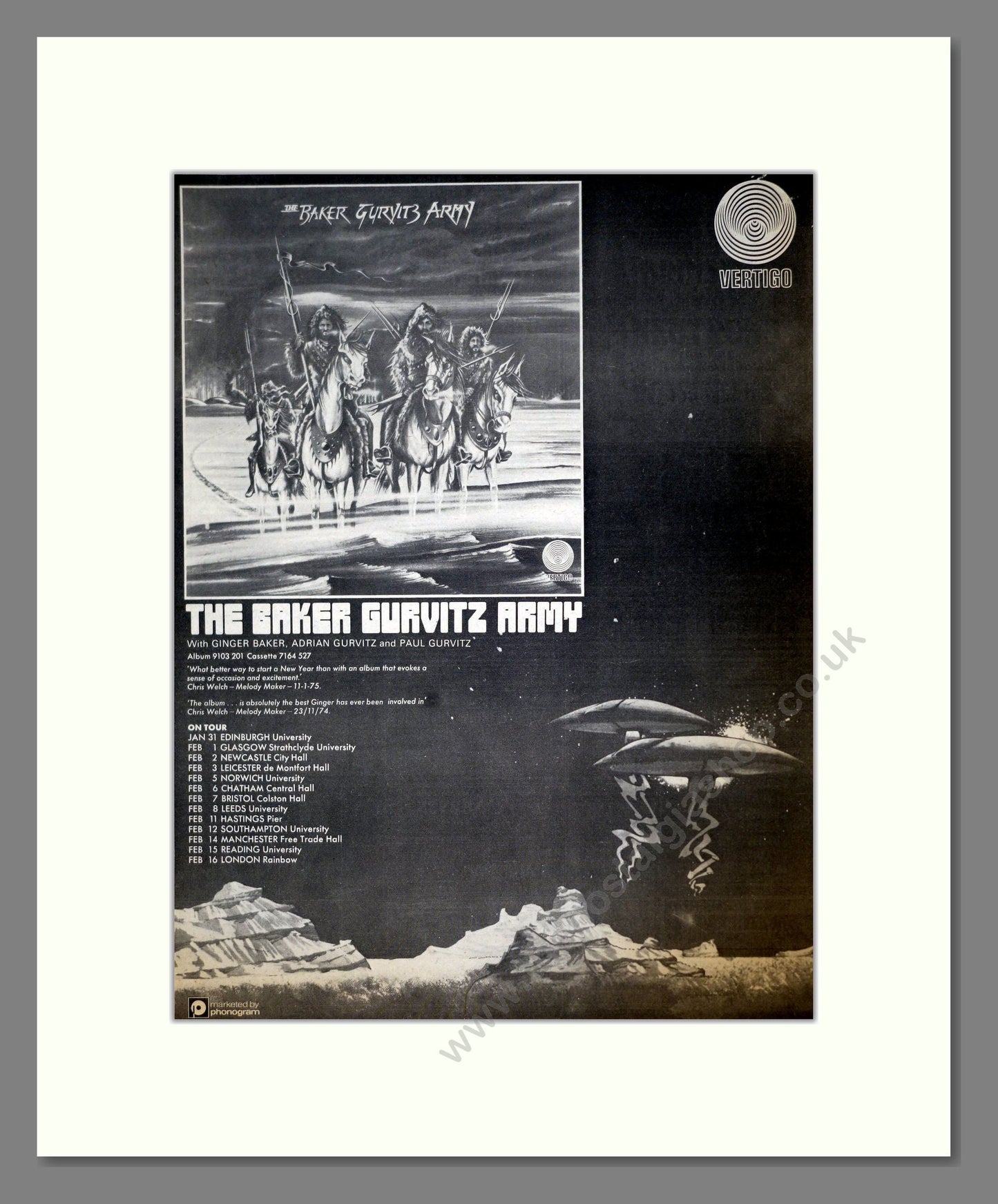 Baker Gurvitz Army (The) - UK Tour. Vintage Advert 1975 (ref AD19014)