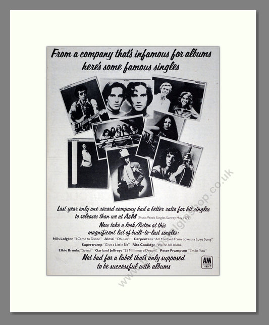 Various Artists - A and M Records. Vintage Advert 1977 (ref AD19067)