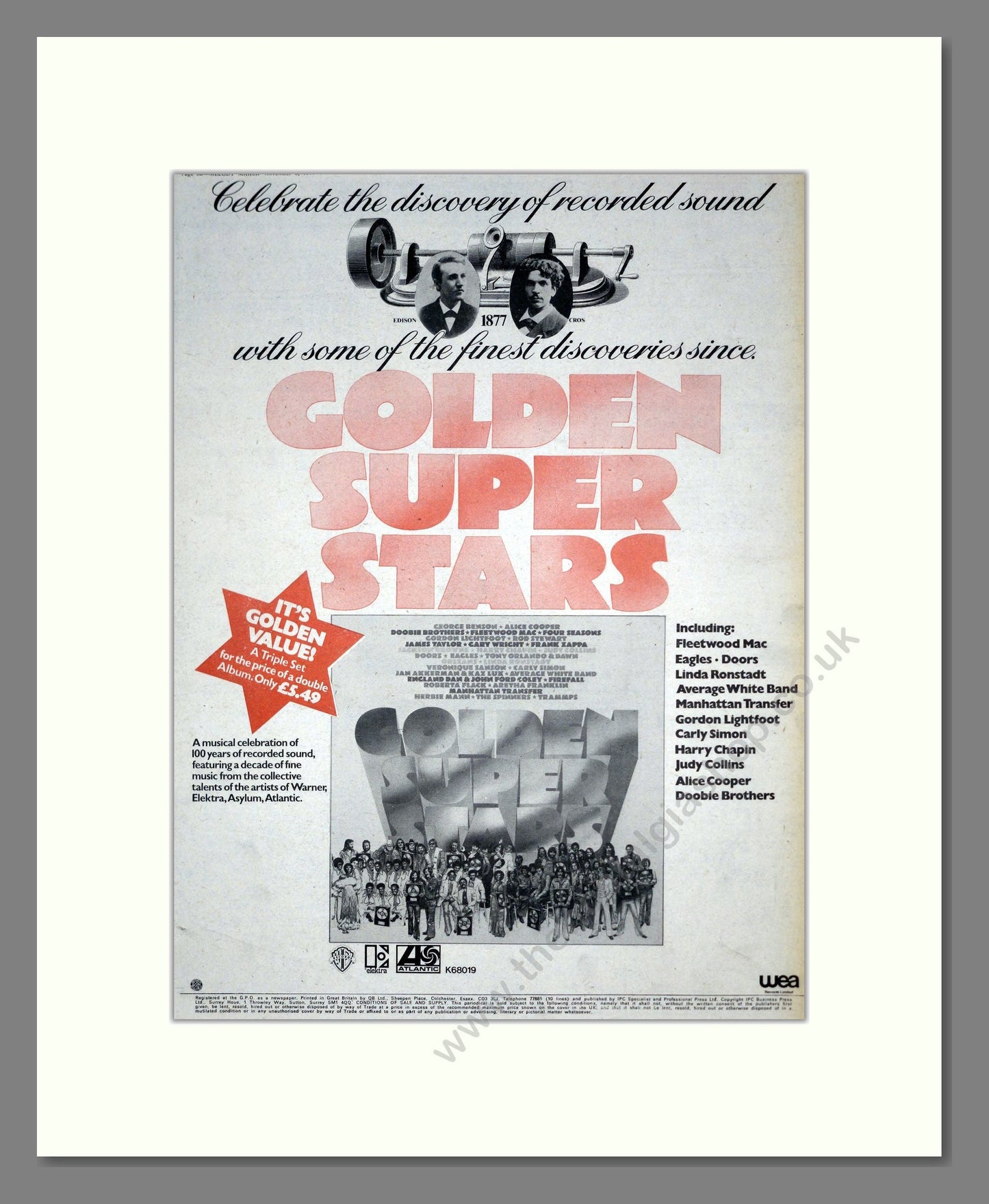 Various Artists - Golden Super Stars. Vintage Advert 1977 (ref AD19077)