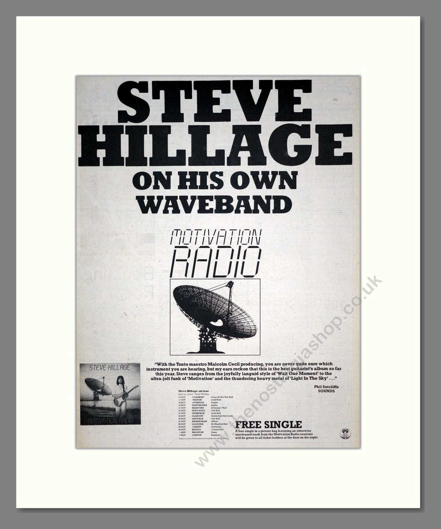 Steve Hillage - Motivation Radio. Vintage Advert 1977 (ref AD19080)