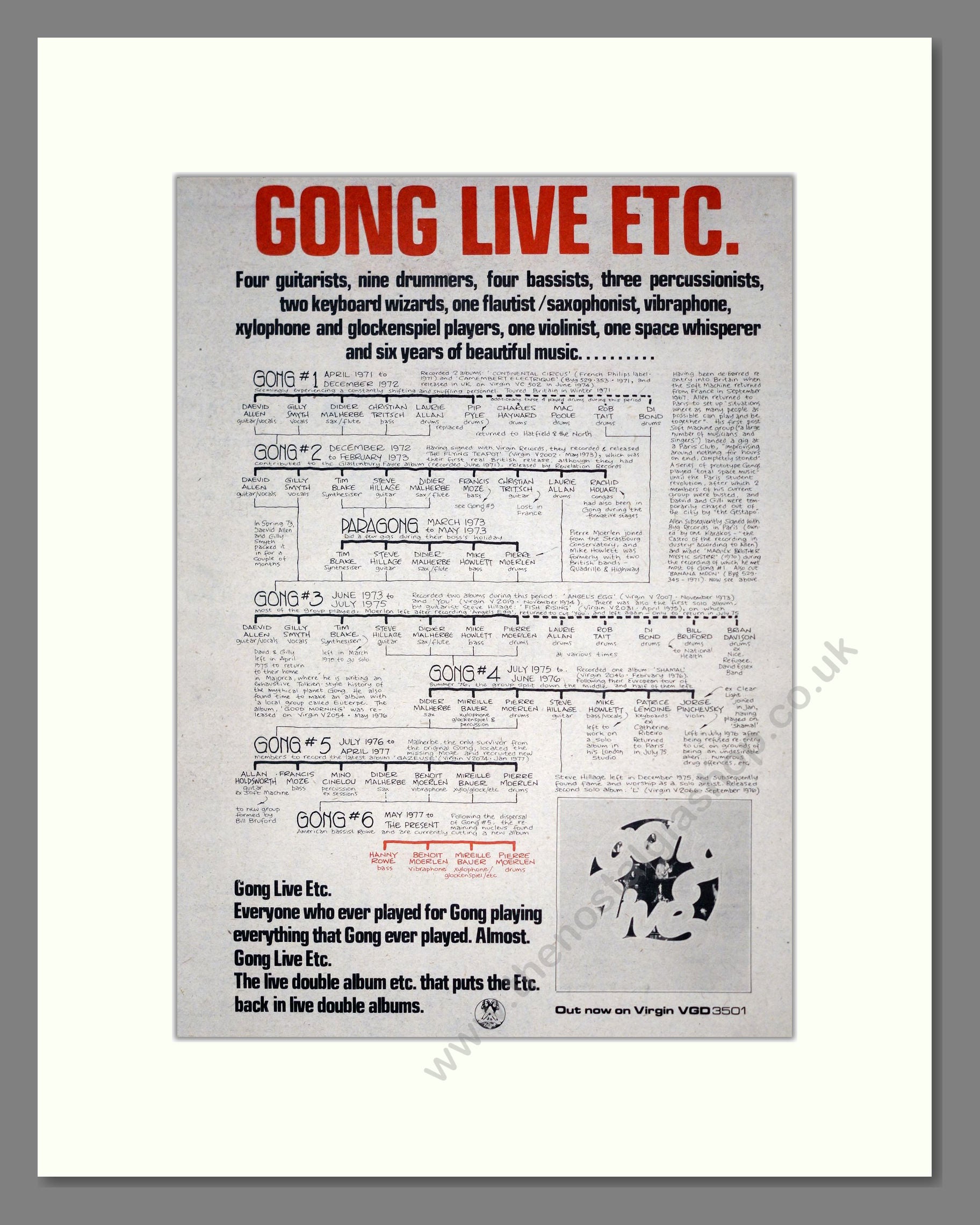 Gong - Live Etc. Vintage Advert 1977 (ref AD19084)