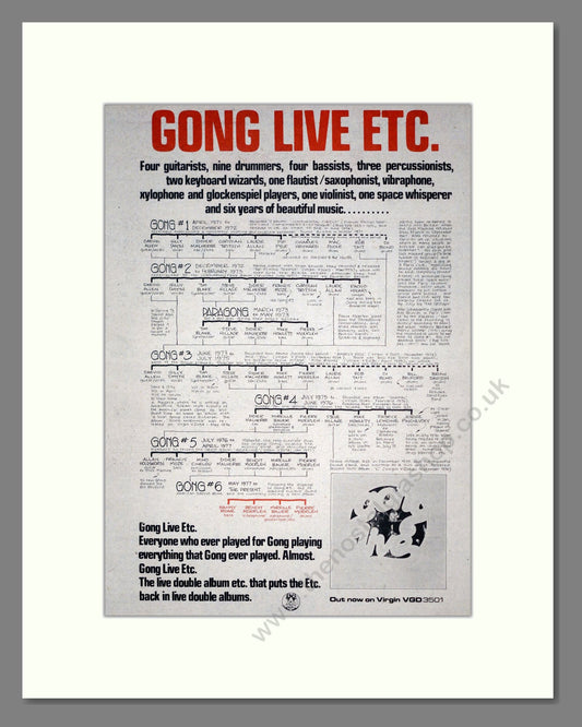 Gong - Live Etc. Vintage Advert 1977 (ref AD19084)