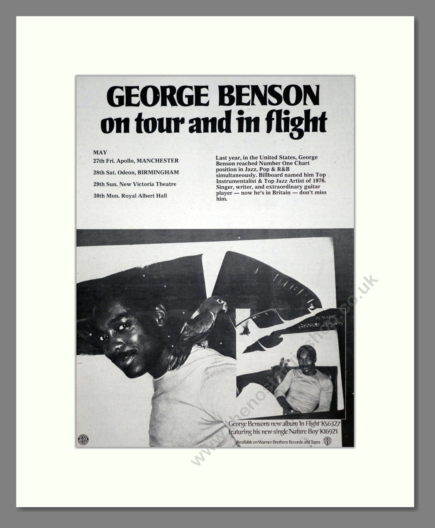 Geoge Benson - UK Tour. Vintage Advert 1977 (ref AD19089)