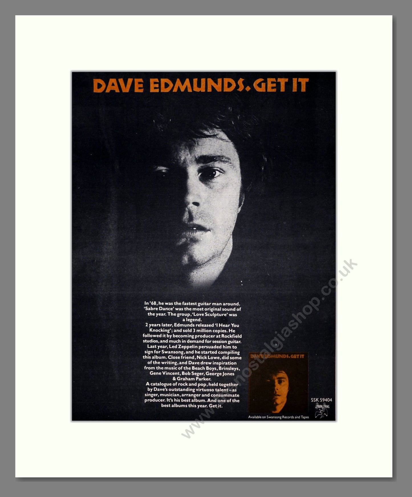 Dave Edmunds - Get It. Vintage Advert 1977 (ref AD19113)