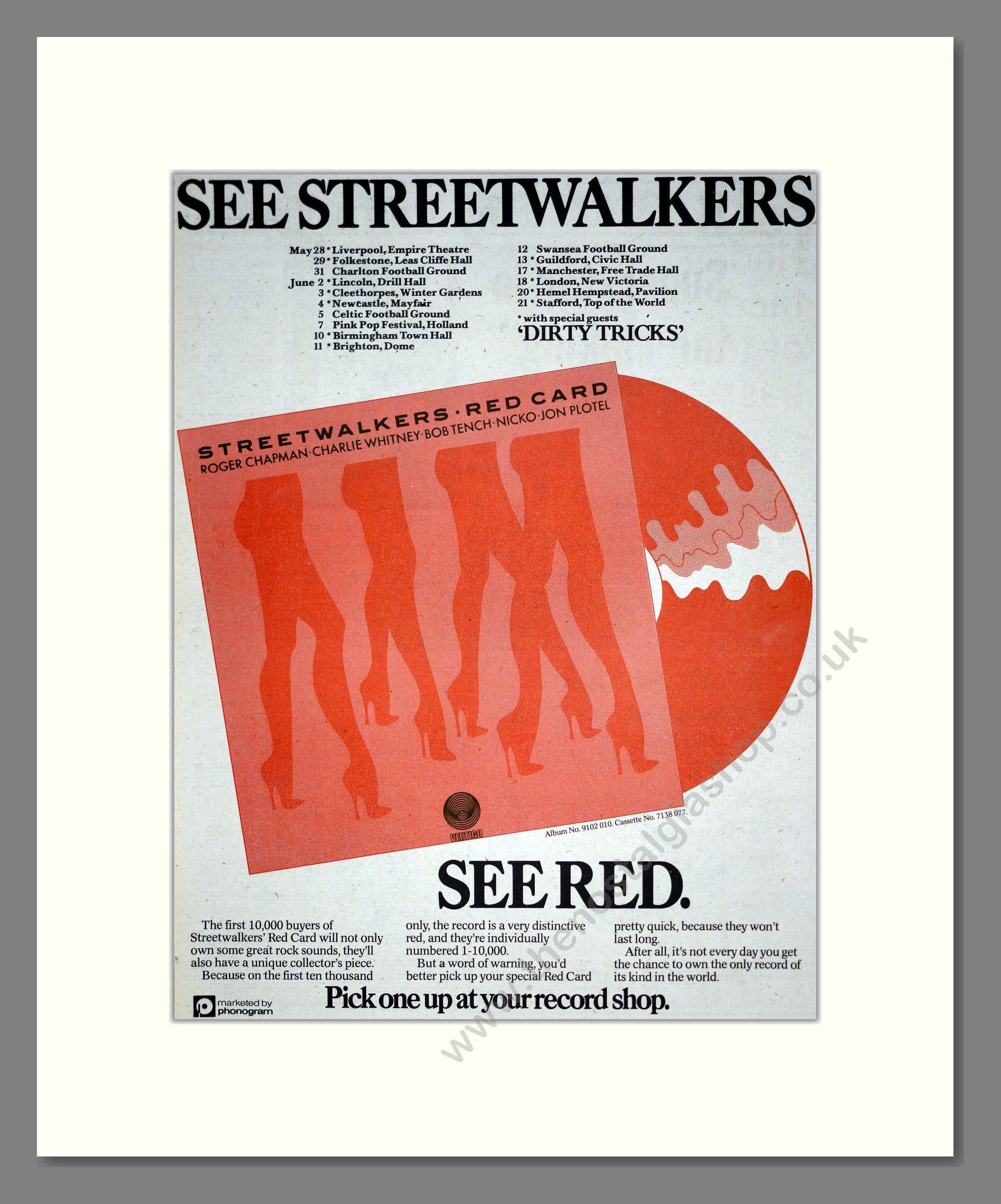 Streetwalkers - See Red. Vintage Advert 1976 (ref AD19134)