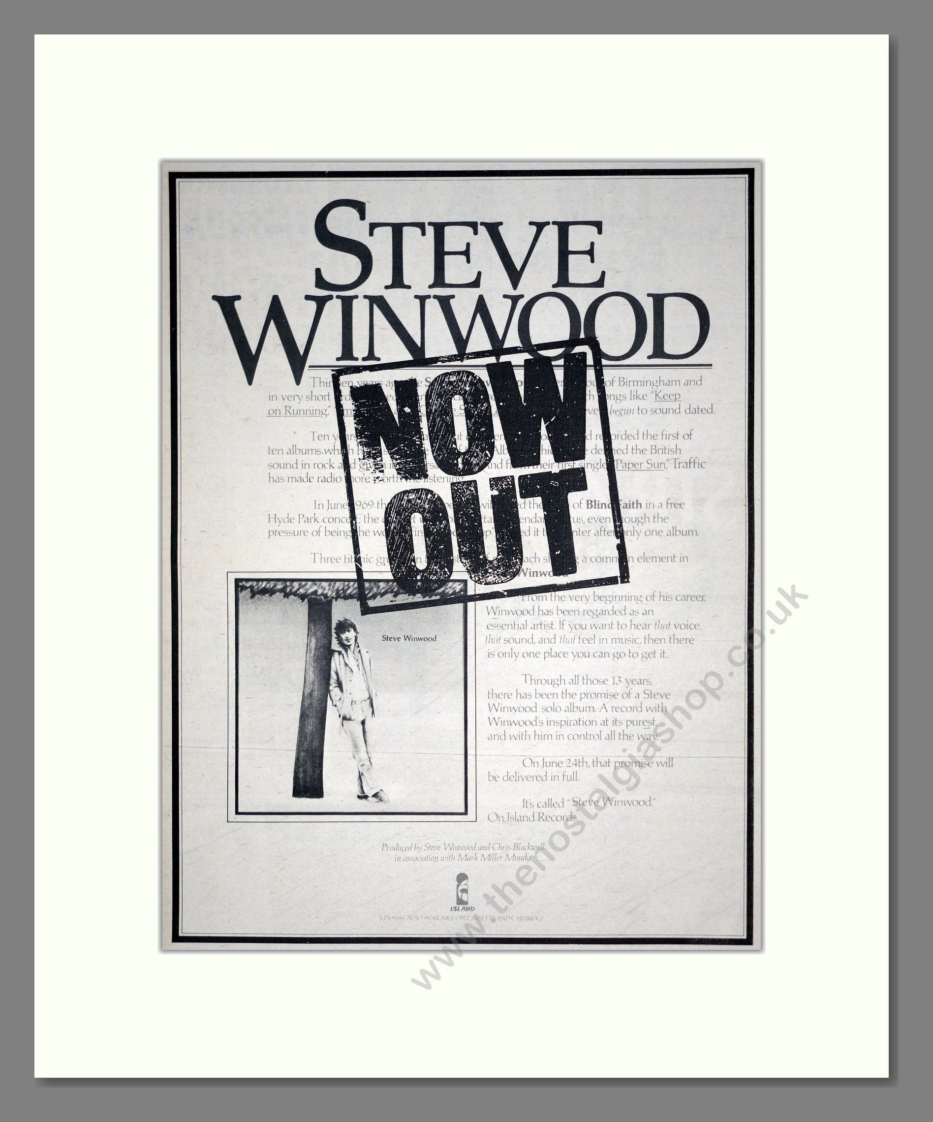 Steve Winwood - Self Titled. Vintage Advert 1977 (ref AD19148)