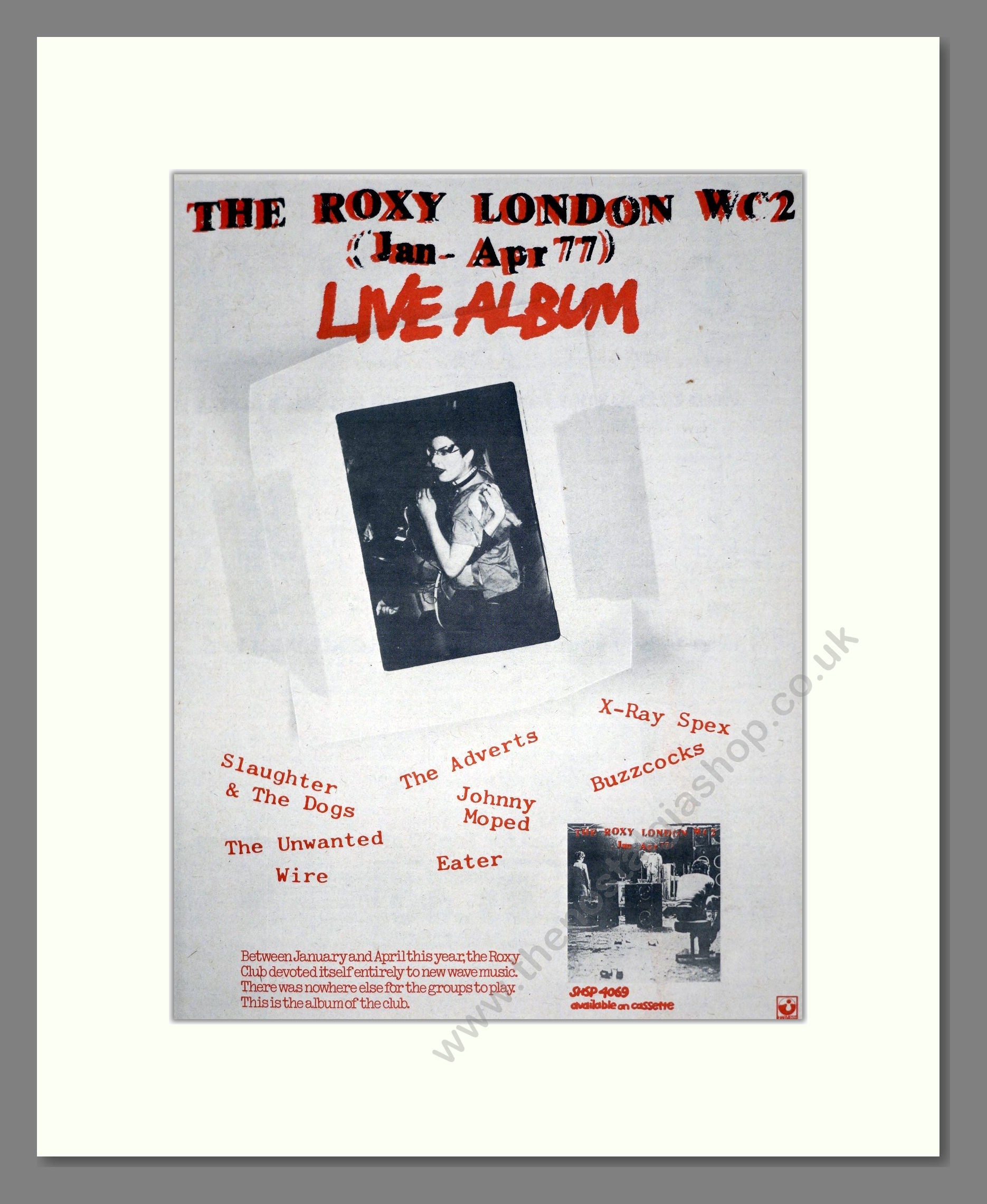 Various Artists - The Roxy London Live Album. Vintage Advert 1977 (ref AD19149)