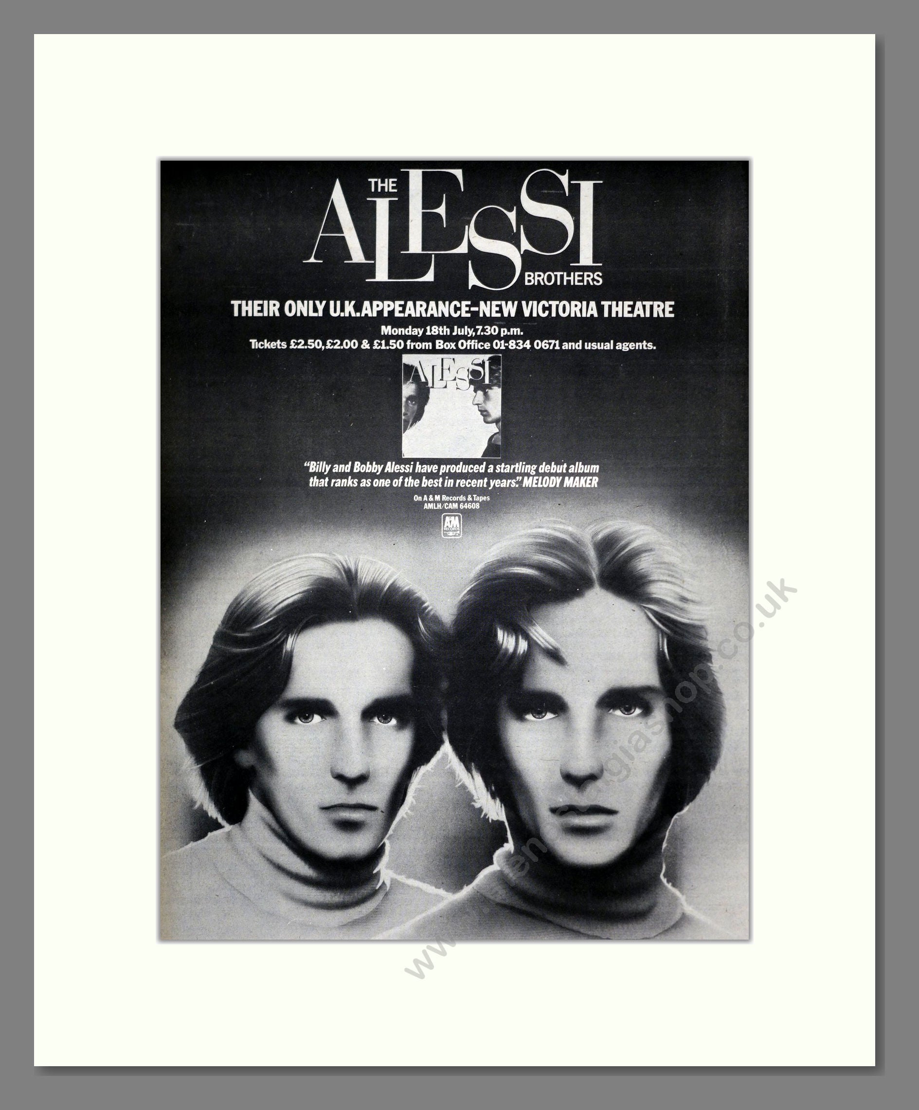 Alessi Brothers (The) - At The New Victoria Theatre. Vintage Advert 1977 (ref AD19151)