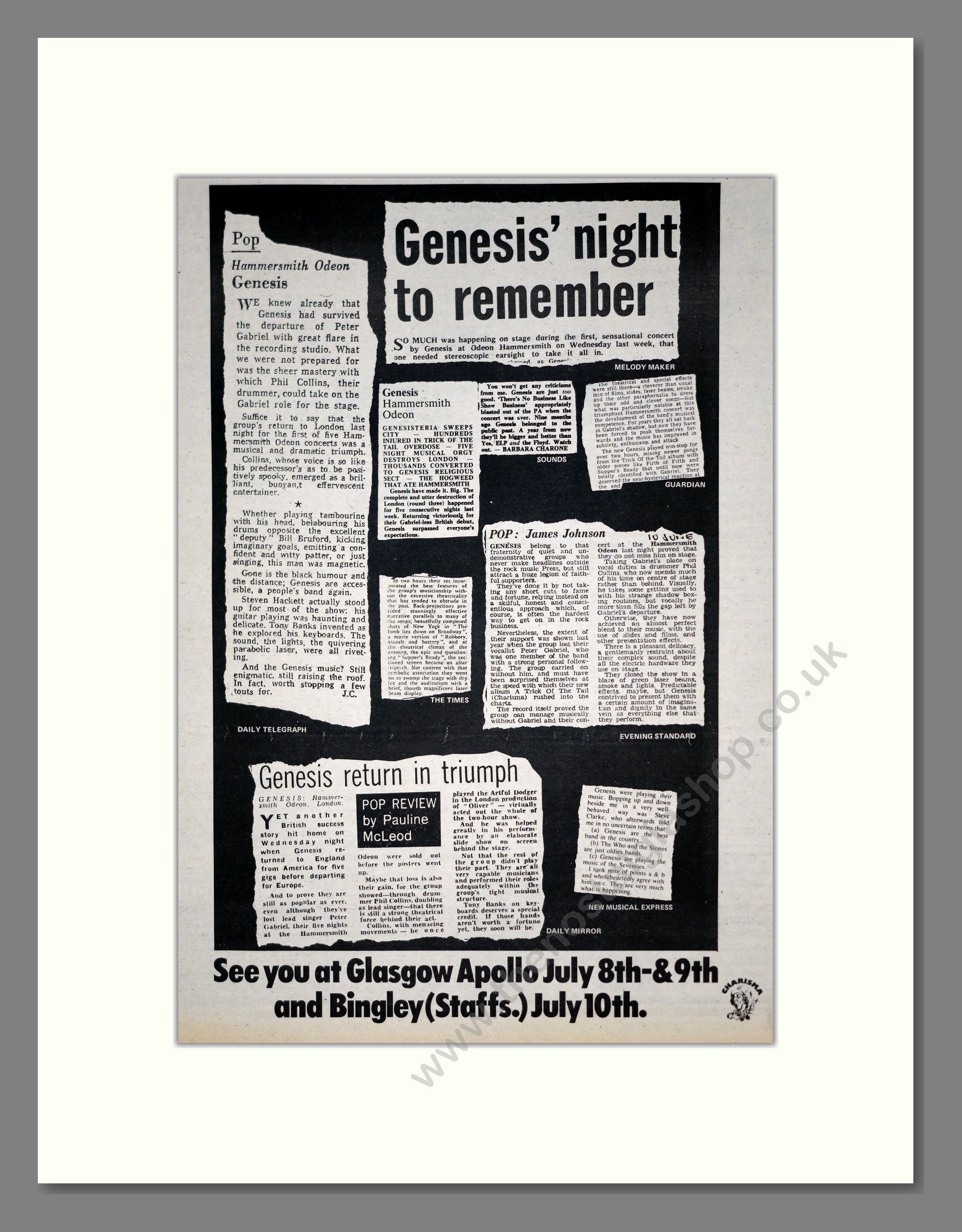 Genesis - Night To Remember. Vintage Advert 1976 (ref AD19161)