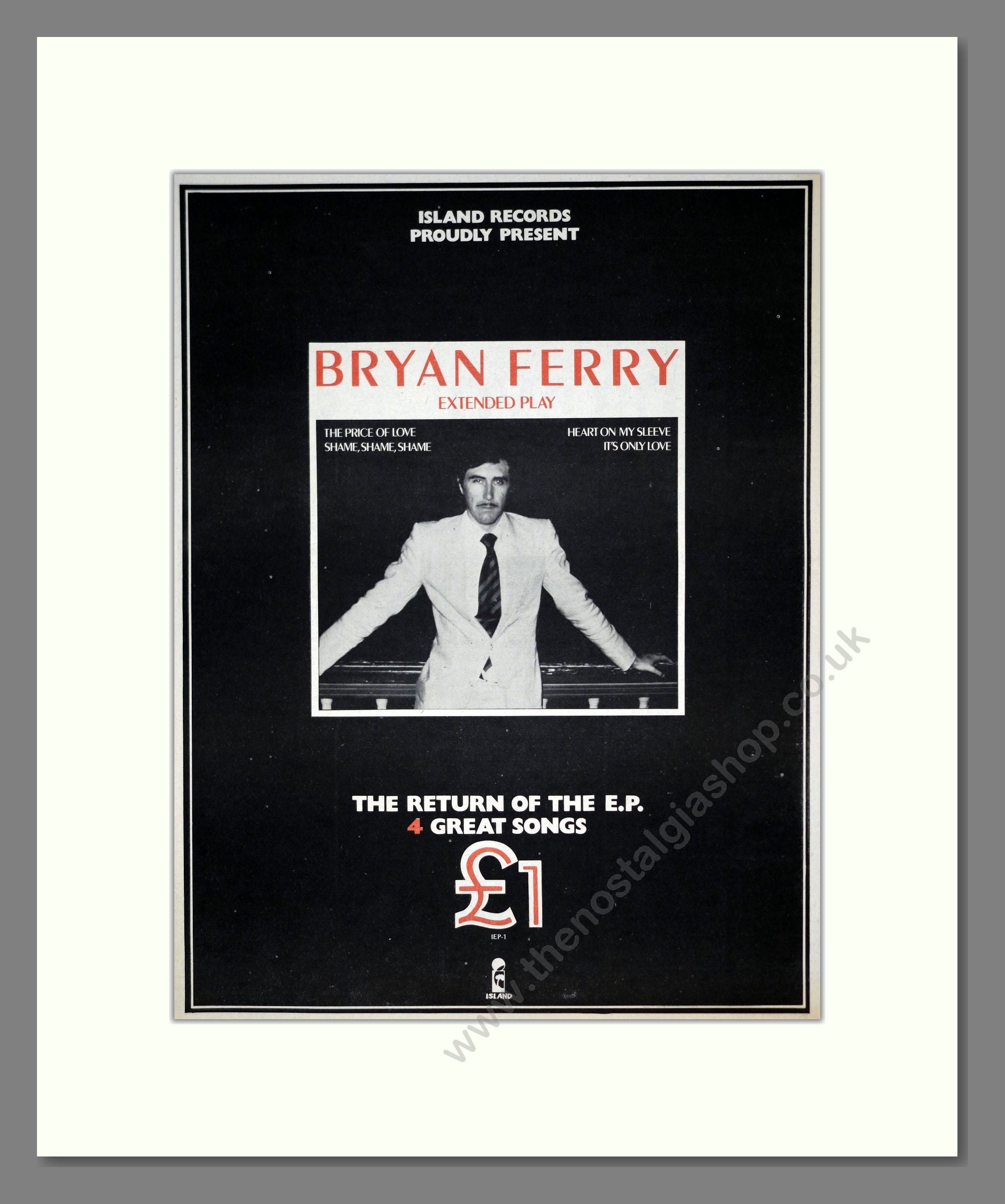 Bryan Ferry - Extended Play. Vintage Advert 1976 (ref AD19166)