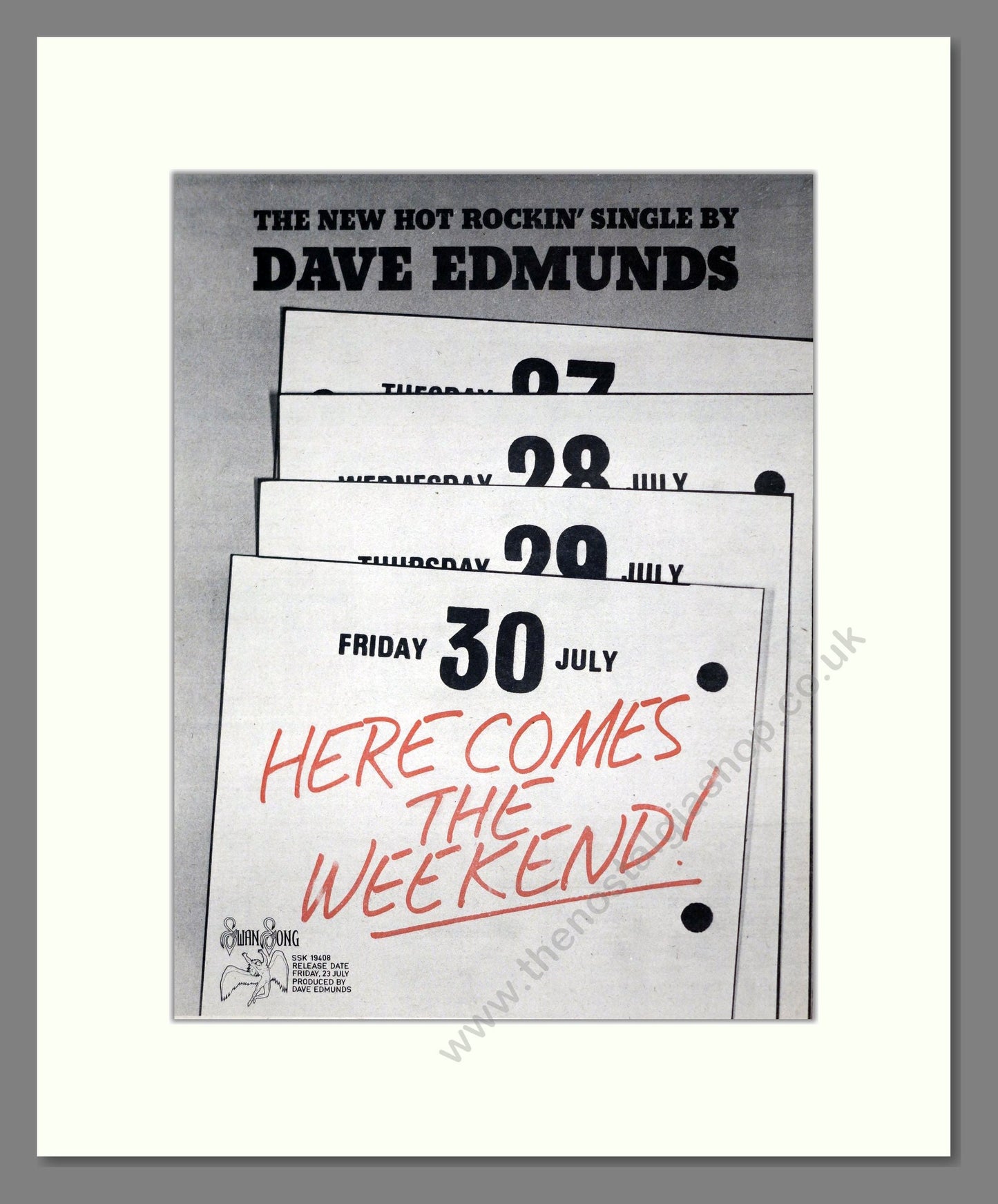 Dave Edmunds - Here Comes The Weekend. Vintage Advert 1976 (ref AD19167)