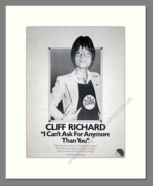 Cliff Richard - I Can't Ask For Any More Than You. Vintage Advert 1976 (ref AD19169)