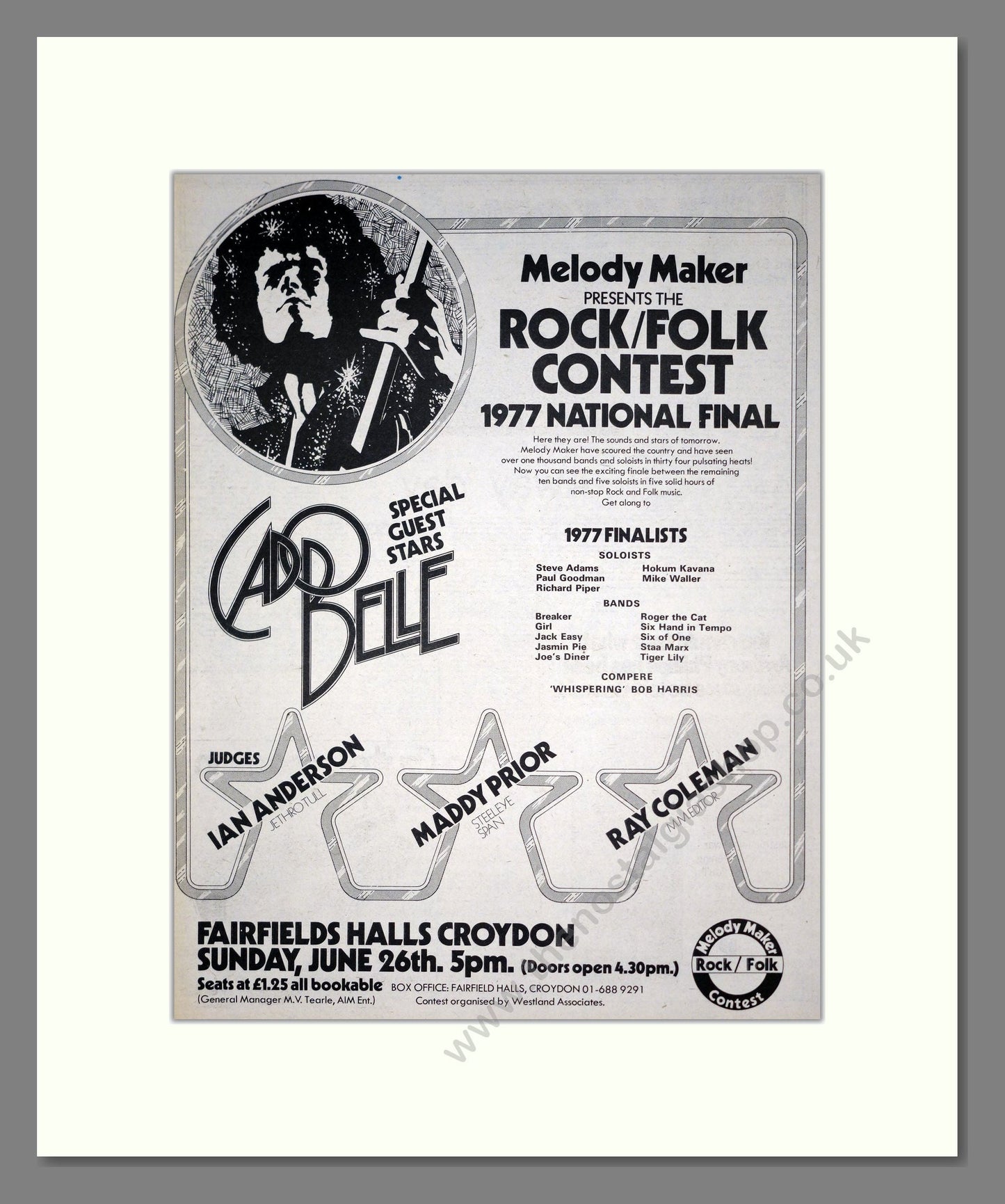 Various Artists - Rock / Folk Contest Melody Maker. Vintage Advert 1977 (ref AD19190)