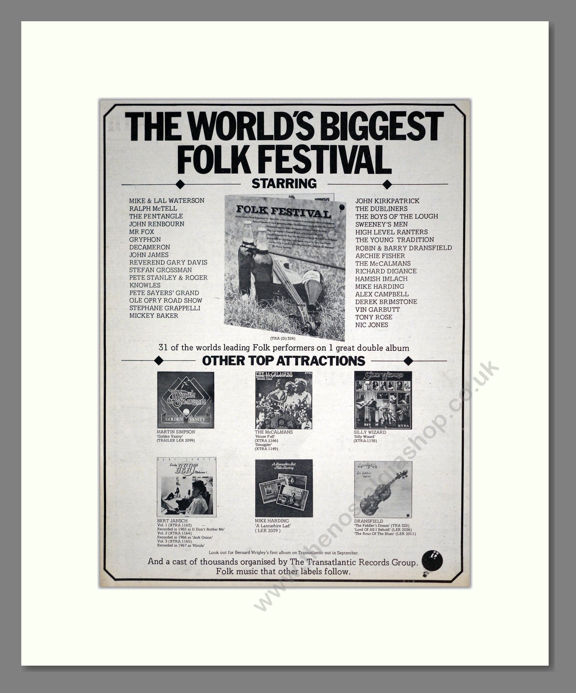 Various Artists - Folk Festival. Vintage Advert 1976 (ref AD19191)