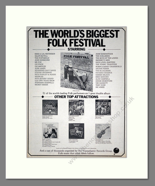 Various Artists - Folk Festival. Vintage Advert 1976 (ref AD19191)