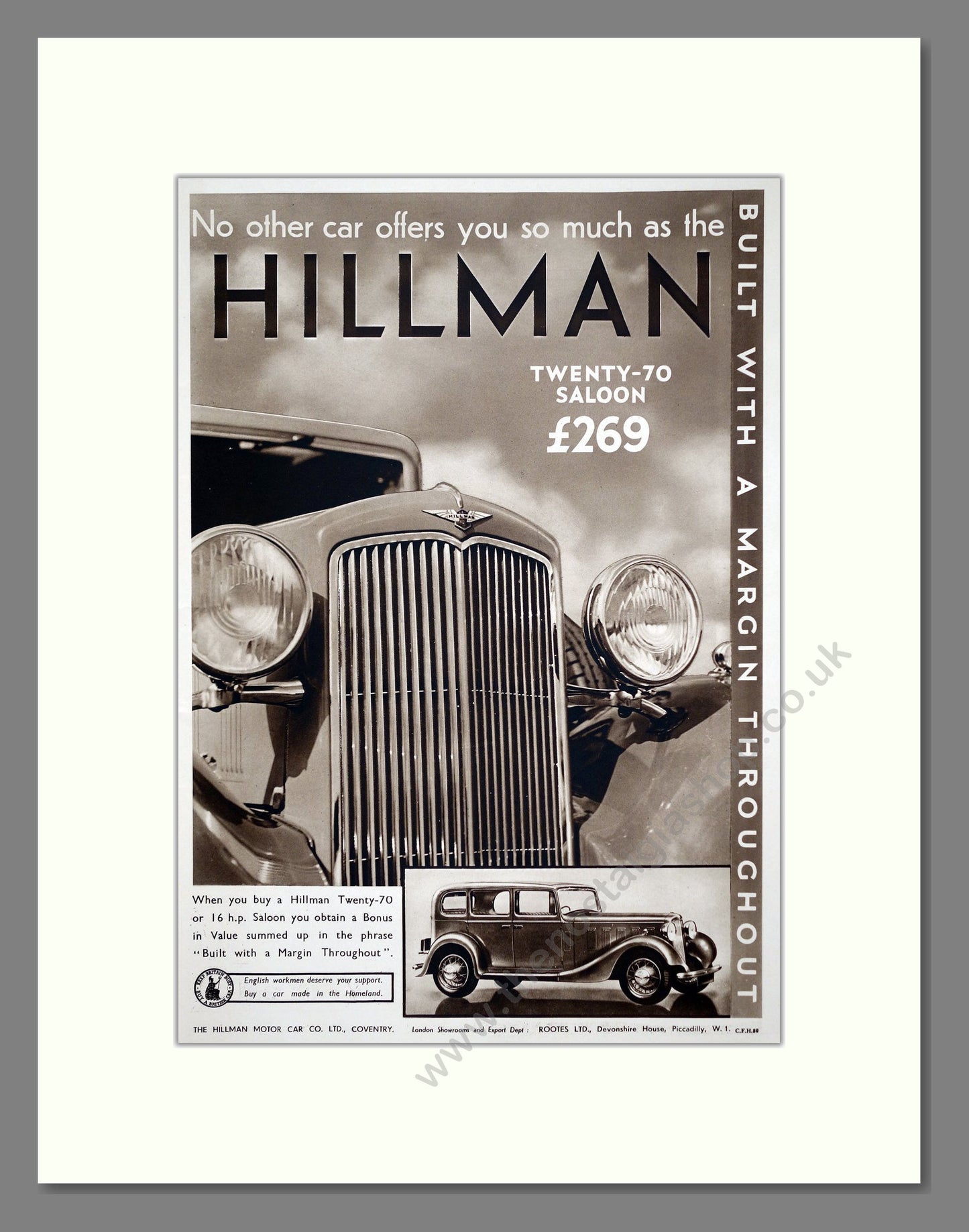 Hillman Twenty-70 Saloon. Original Advert 1934 (ref AD302319)