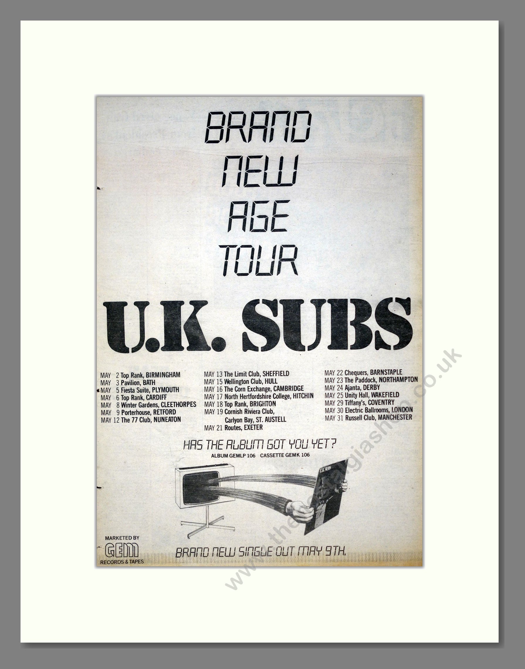 UK Subs - UK Tour. Vintage Advert 1980 (ref AD19210)