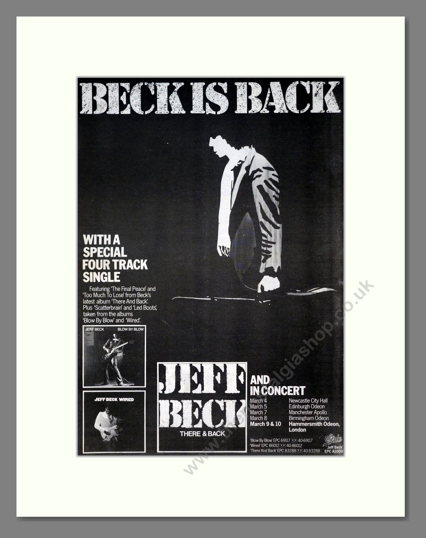 Jeff Beck - There And Back. Vintage Advert 1981 (ref AD19222)