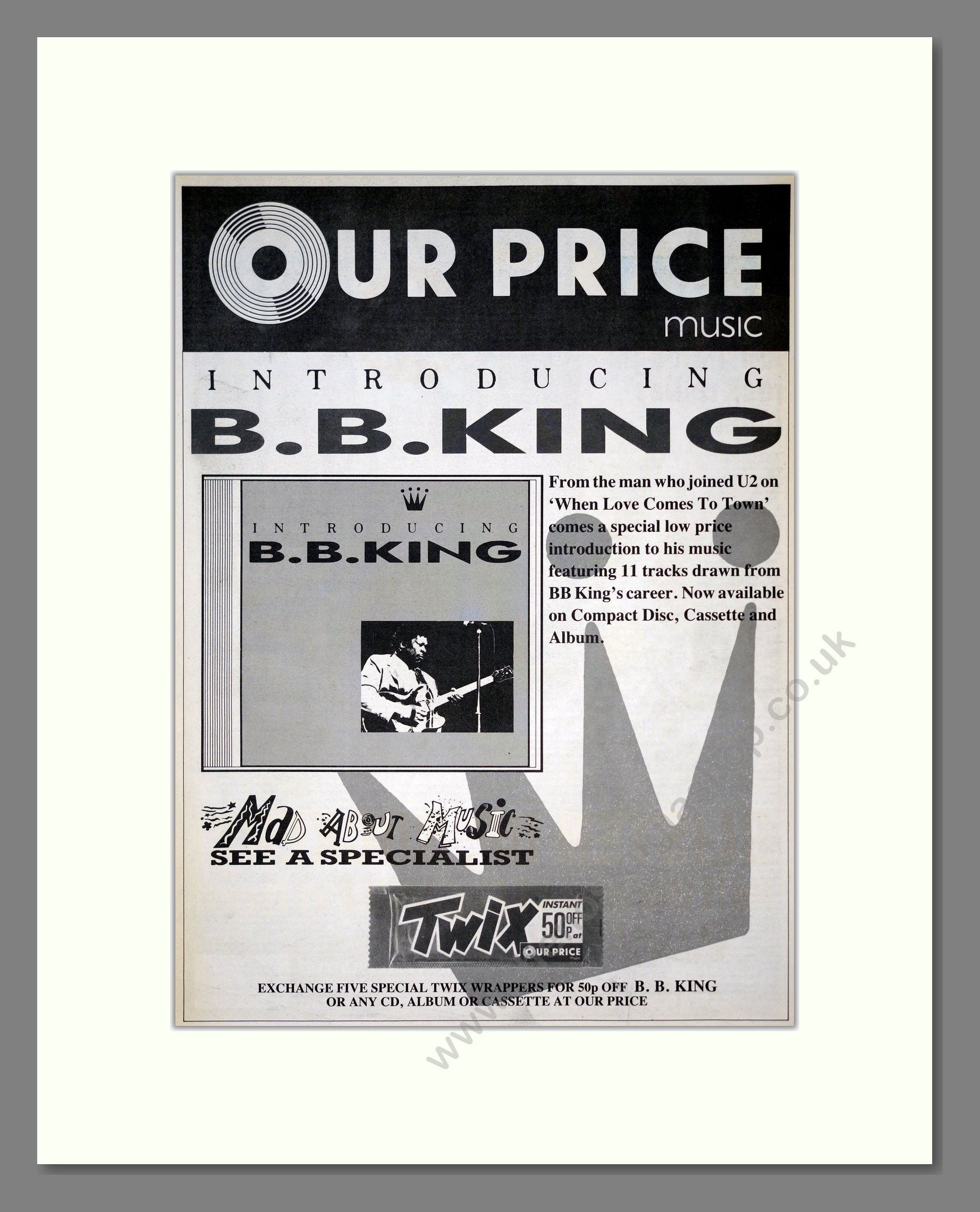 B.B. King - Introducing BB King. Vintage Advert 1989 (ref AD19290)