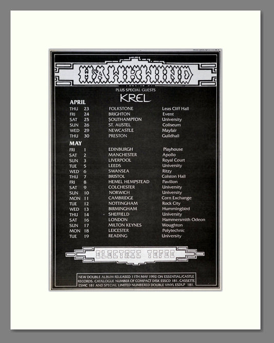 Hawkwind - UK Tour. Vintage Advert 1992 (ref AD19317)