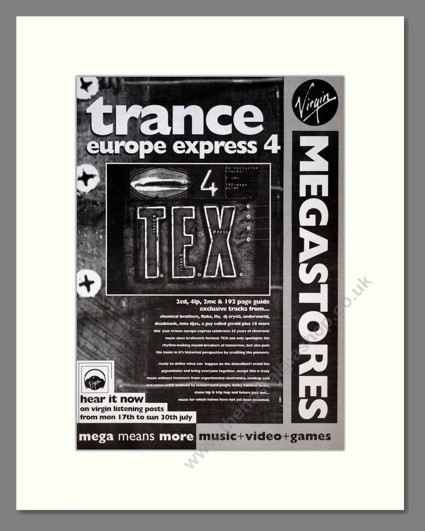 Various Artists - Trance Europe Express 4. Vintage Advert 1995 (ref AD19336)