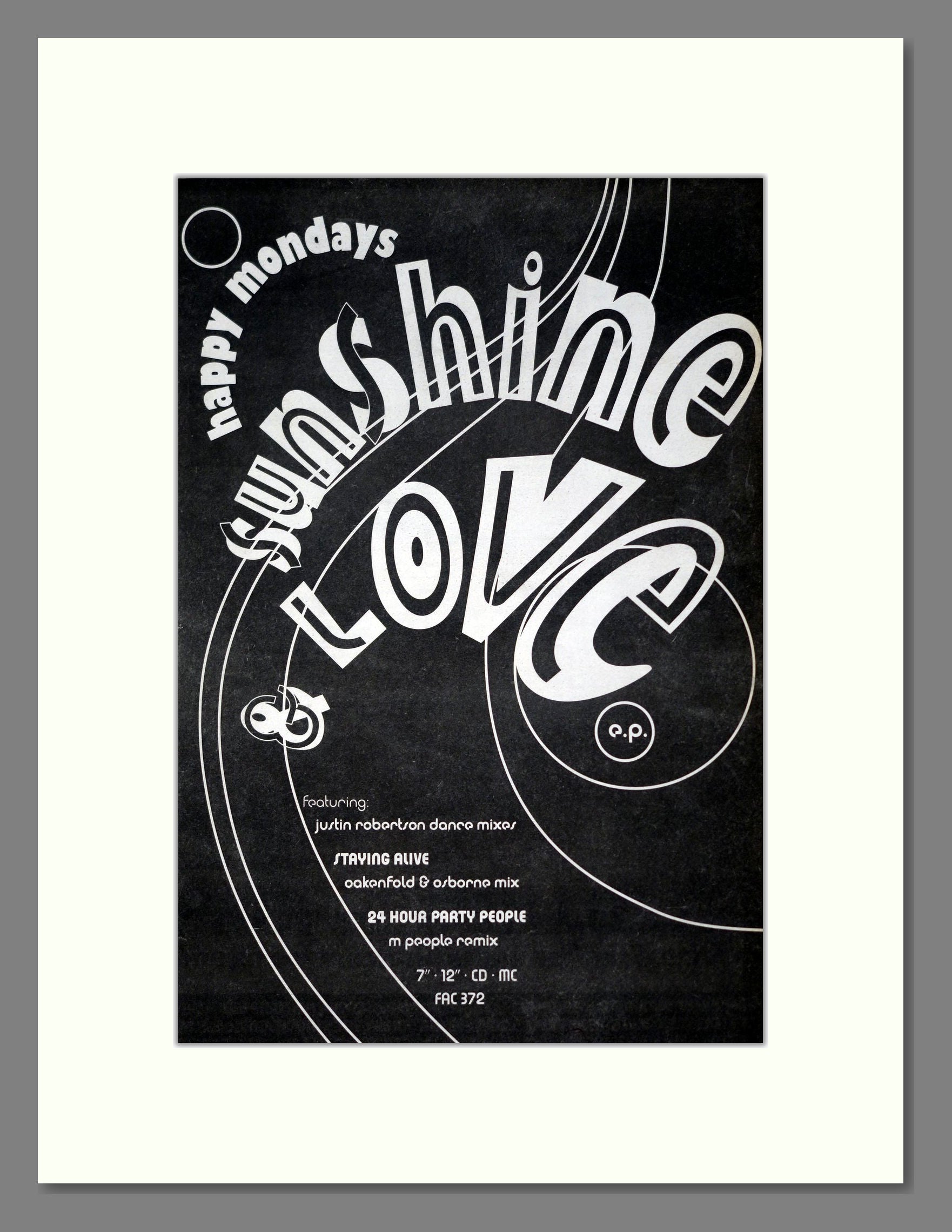 Happy Mondays - Sunshine & Love. Vintage Advert 1992 (ref AD19352)