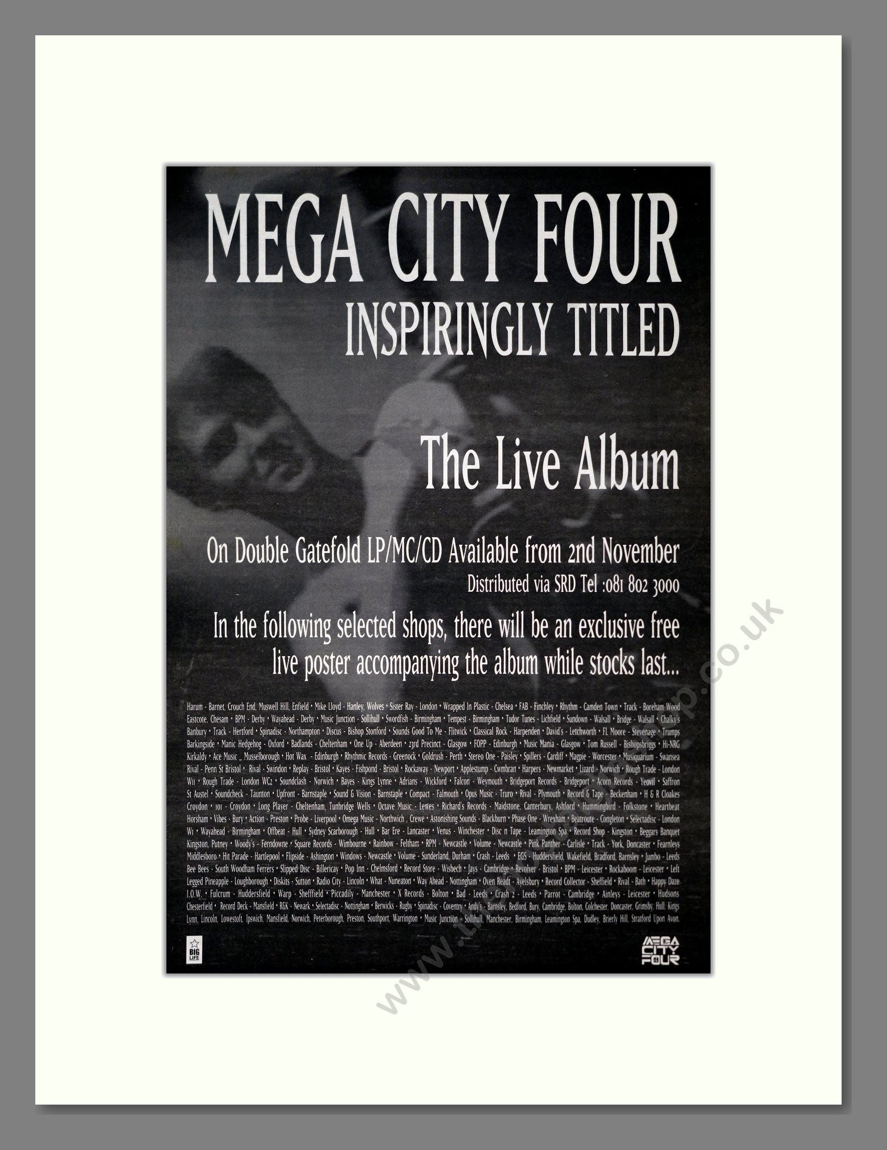 Mega City Four - Inspiringly Titled (Live). Vintage Advert 1992 (ref AD19355)