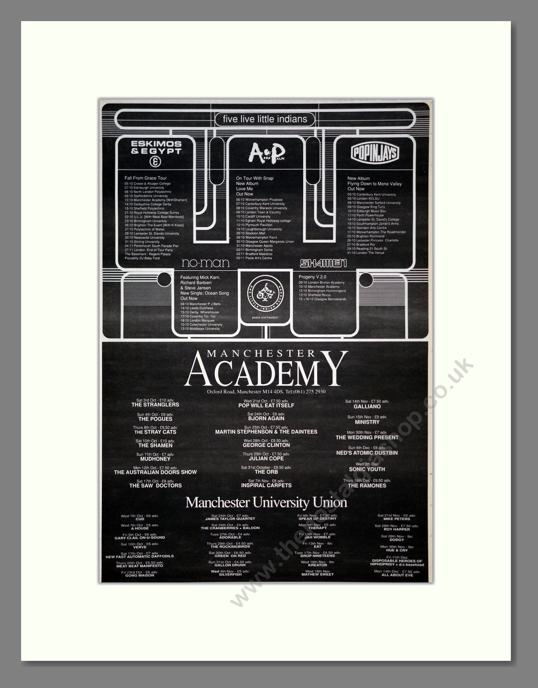 Various Artists - Manchester Academy Gigs. Vintage Advert 1992 (ref AD19359)