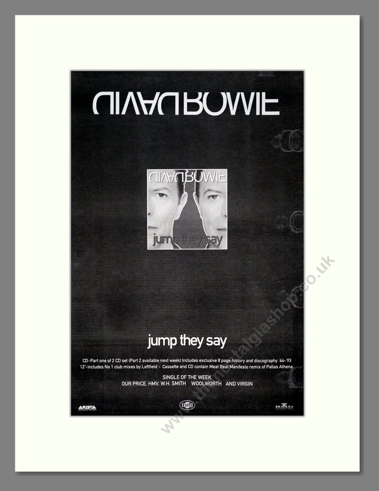 David Bowie - Jump They Say. Vintage Advert 1993 (ref AD19368)