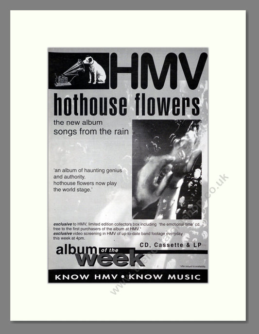 Hothouse Flowers - Songs From The Rain. Vintage Advert 1993 (ref AD19370)