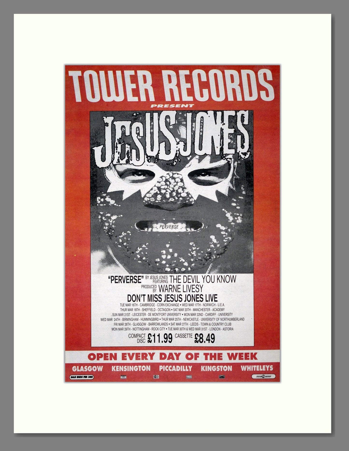 Jesus Jones - Perverse. Vintage Advert 1993 (ref AD19374)