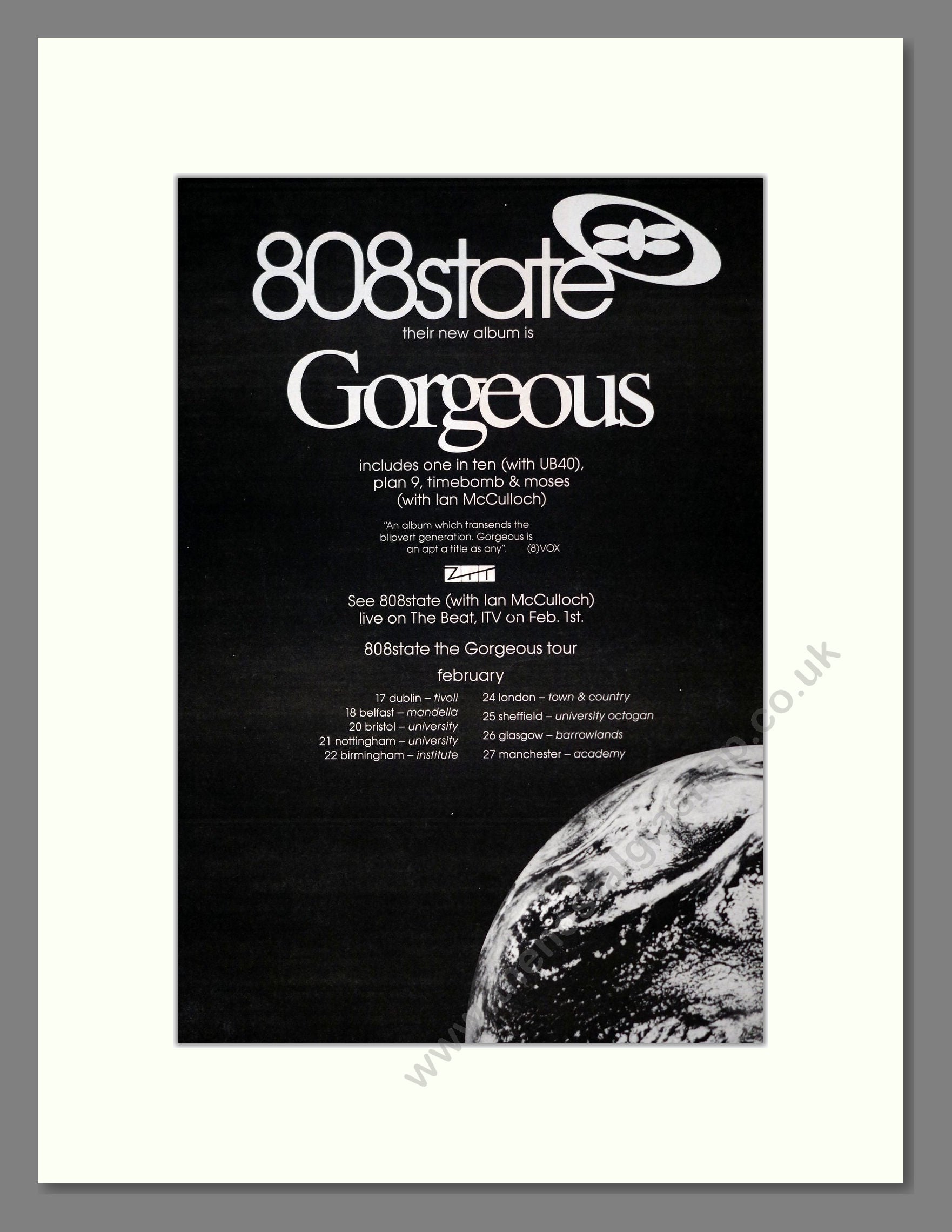 808 State - Gorgeous. Vintage Advert 1993 (ref AD19376)