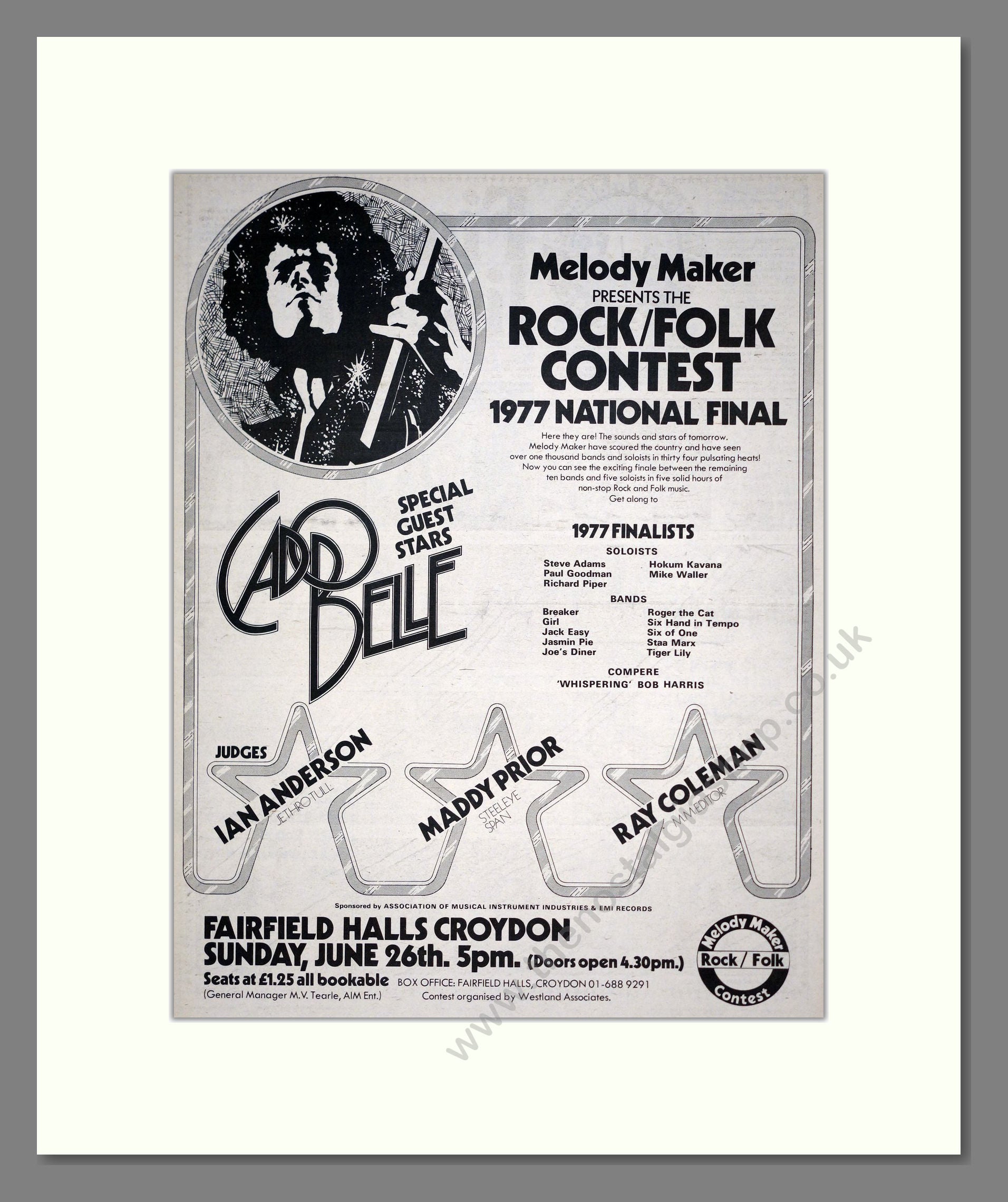 Various Artists - Rock / Folk  Contest 77. Vintage Advert 1977 (ref AD19399)