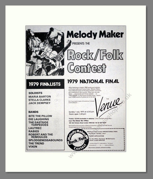 Various Artists - Rock / Folk  Contest 79. Vintage Advert 1979 (ref AD19404)