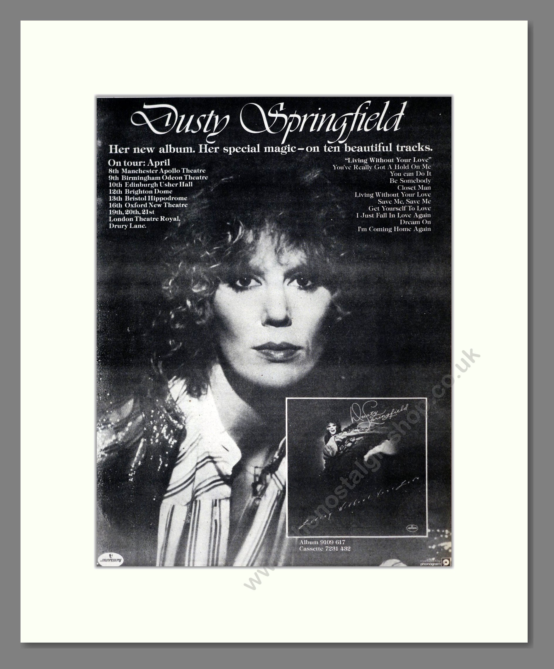 Dusty Springfield - Living Without Your Love. Vintage Advert 1979 (ref AD19423)