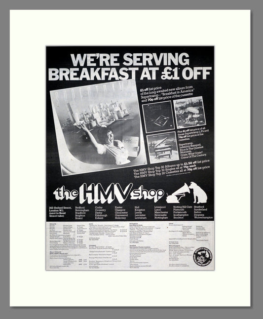 Supertramp - Breakfast In America. Vintage Advert 1979 (ref AD19425)