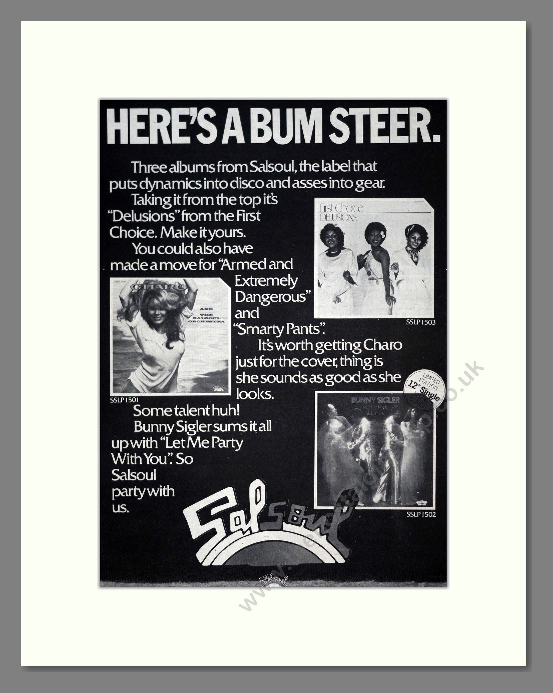 Bunny Sigler / First Choice / Charo - SalSoul. Vintage Advert 1978 (ref AD19530)