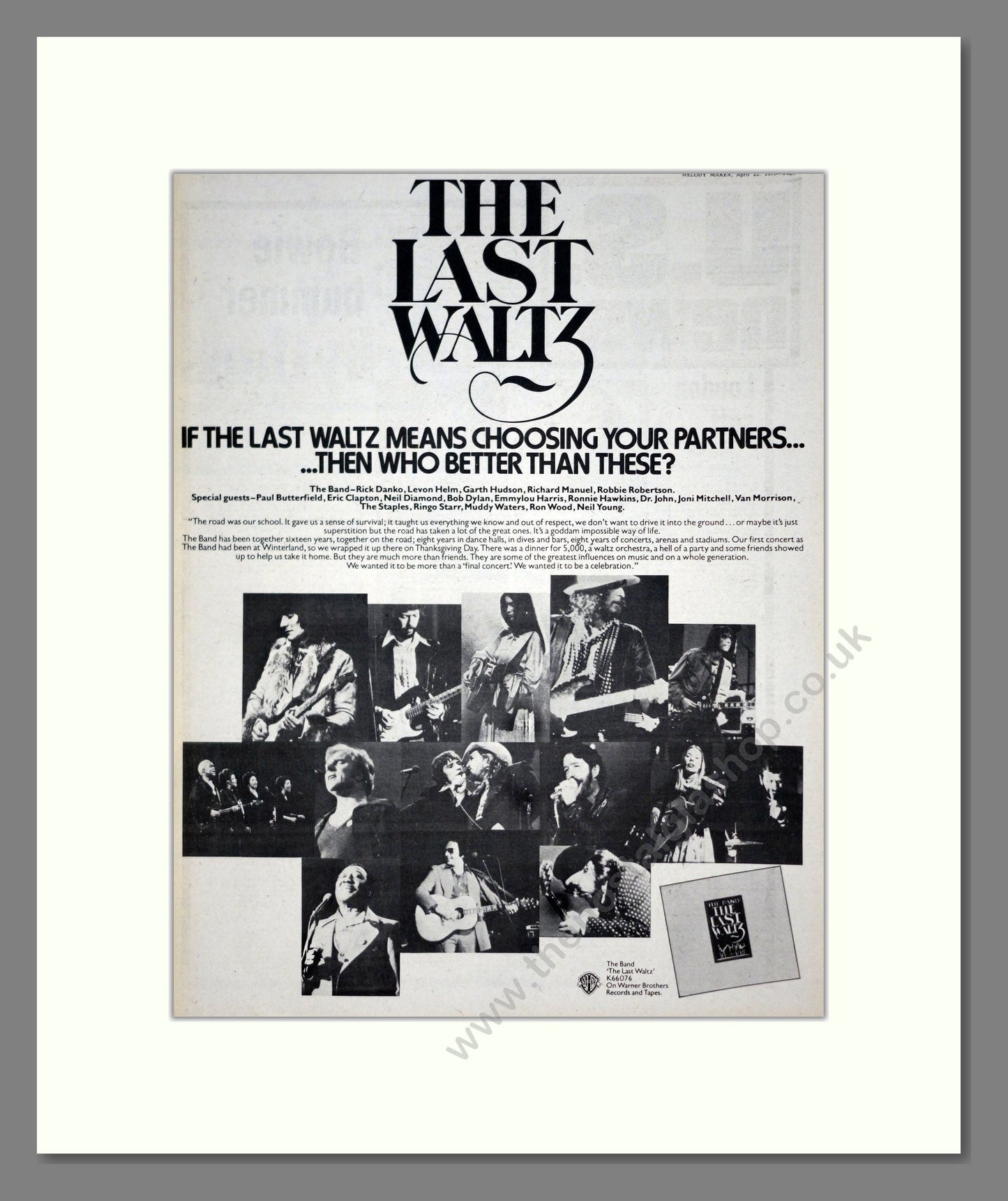 Band (The) - The Last Waltz. Vintage Advert 1978 (ref AD19531)